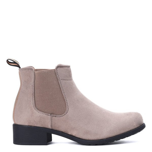 Beżowe, zamszowe botki - Obuwie