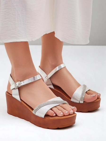 Royalfashion Damen Wedge-Sandalen mit Rhinestones und Glitzer Aurora Glow