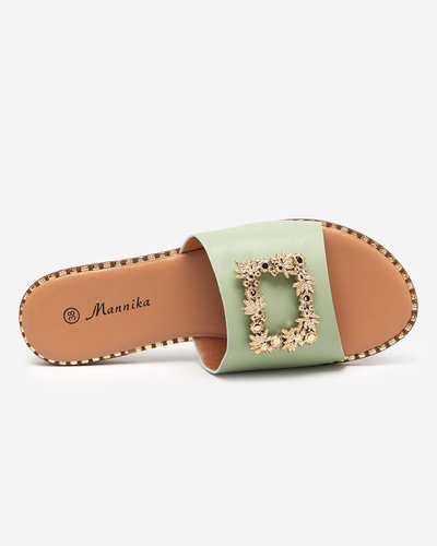 Grüne elegante Damenhausschuhe mit goldenen Verzierungen Meriso - Schuhe