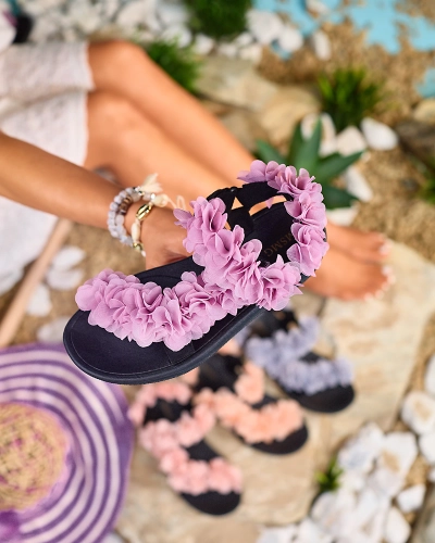 Royalfashion Dunkelrosa Damensandalen mit Blumen Alferroy