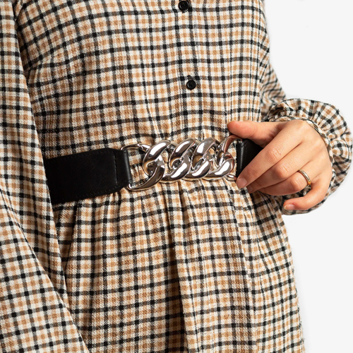 Чорний жіночий еластичний ремінь із сріблястим ланцюжком