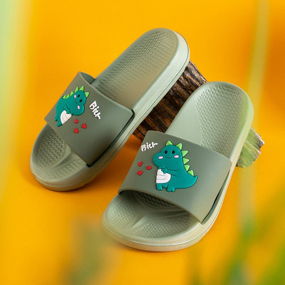 Grüne Kinderhausschuhe mit Dinosaurier Dino - Schuhe
