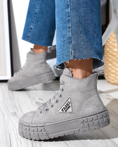 Черевики жіночі сірі з екозамші утеплені Зефір - Взуття