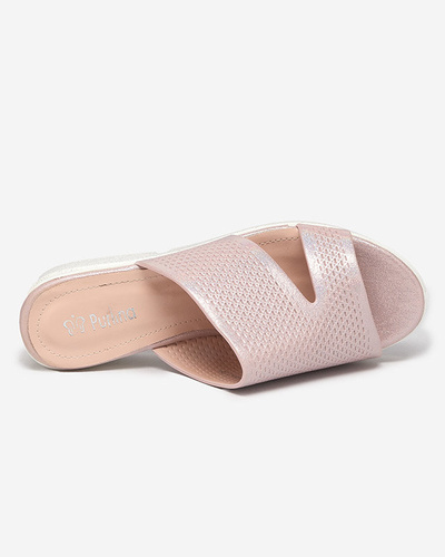 Rosa glänzende Hausschuhe für Damen von Heiri. Schuhwerk