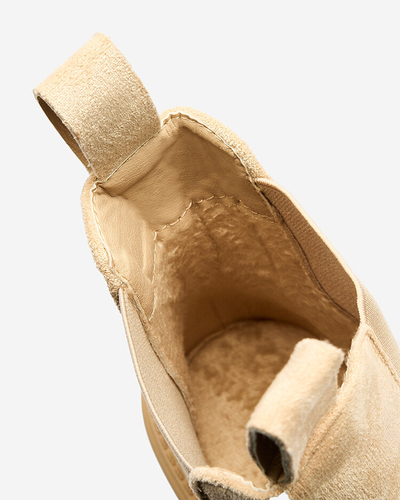Royalfashion Beige Damenstiefel mit Zierriemen Loffdo