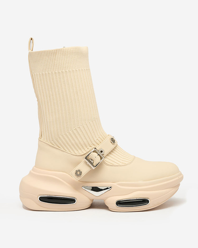 Royalfashion Damen-Sportstiefel mit Schaft a'la Socke in beige Folden