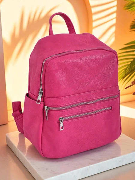 Damen Rucksack Calista Fuksja RoyalModa aus Öko-Leder, geräumig für A4