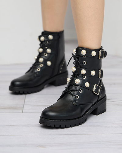 Schwarze Damenstiefel mit Salviso-Perlen - Schuhe