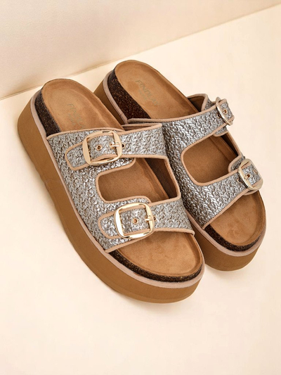 Royalfashion Damen Pantoletten mit Plateausohle Nora Woven