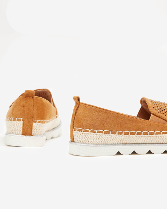 Durchbrochene Damen-Espadrilles mit Zirkonia und Glitzer in der Kamelfarbe Seritas - Schuhe