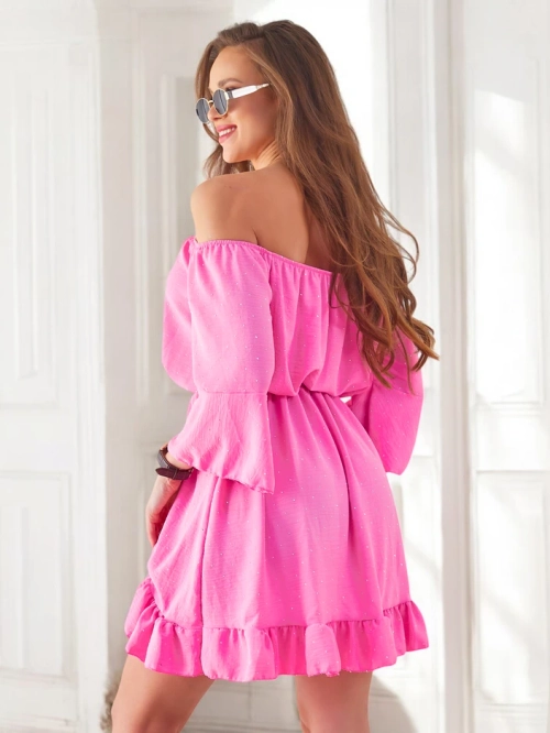 Royalfashion Жіноче міні-сукня іспанського стилю з довгими рукавами та стразами