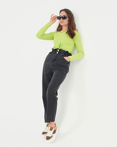 Schwarze Mom-Jeans mit hoher Taille und Paperbag für Damen - Kleidung