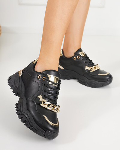OUTLET Schwarze Damen-Sportschuhe mit Goldkette Evitos - Schuhe