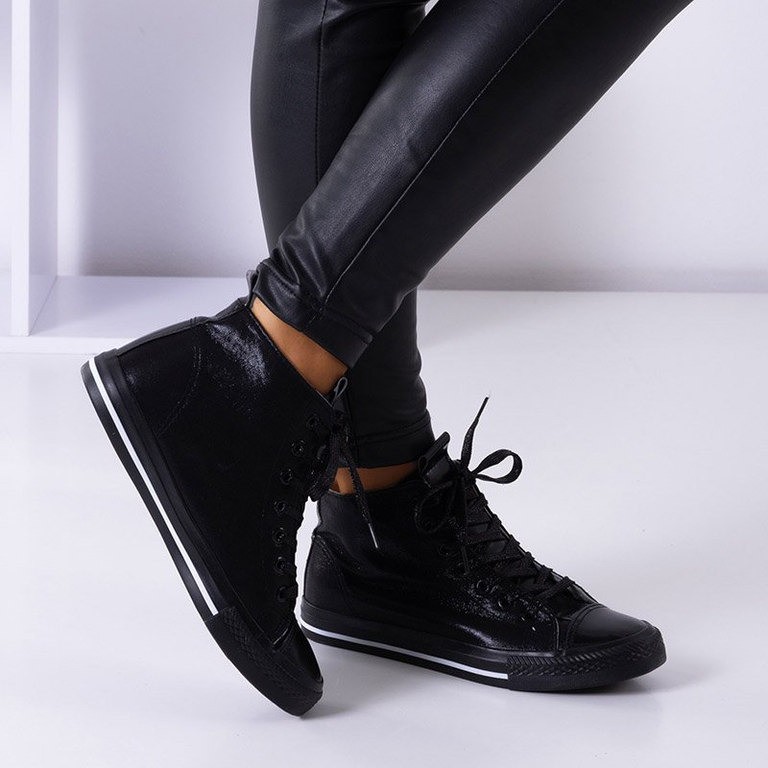 Schwarz Slip On Sneaker High Damen Leder Sneaker Schwarz Hoch