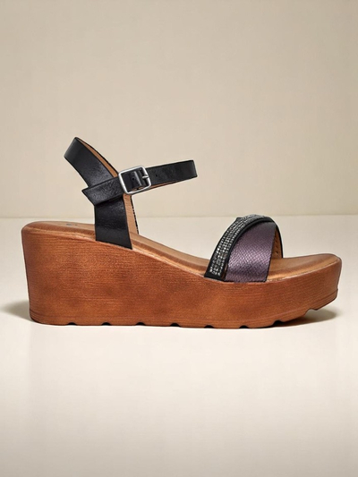 Royalfashion Damen-Wedgesandalen mit Strasssteinen und Glitzer Aurora Glow