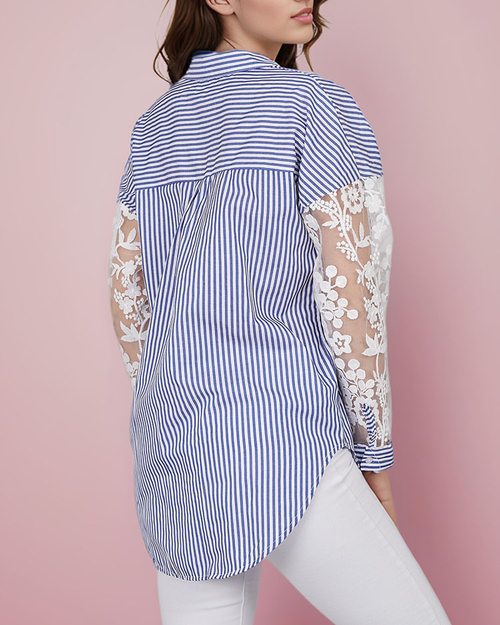 Royalfashion Жіноча смугаста сорочка з мереживом