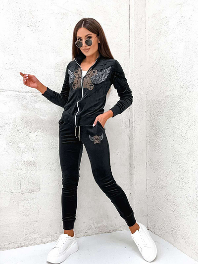 Royalfashion Schwarzes Damen-Sweatshirt-Set mit Zirkonen