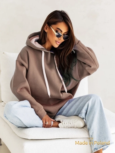 Damen Sweatshirt Kapuśniak Leonida Braun mit langen Ärmeln