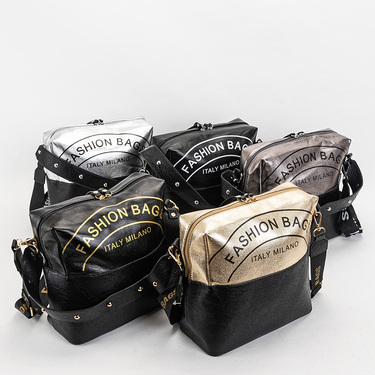 Schwarze Damenhandtasche mit weißen Aufschriften - Accessoires