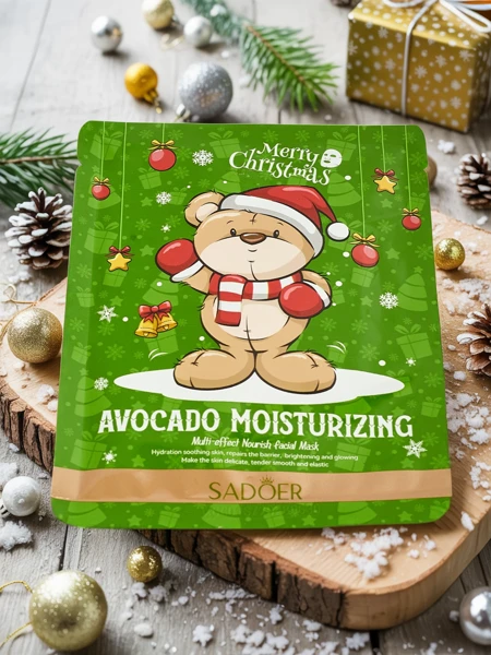 Weihnachtliche Tuchmaske für das Gesicht mit Avocado - feuchtigkeitsspendend