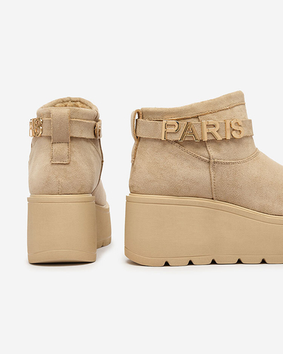 Royalfashion Beige Damenschuhe a'la Schneestiefel mit Ornament Parisela