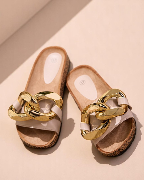 Жіночі бежеві тапочки з декором Sofig-Footwear