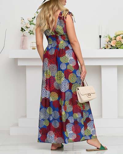 Blaues Damenkleid mit buntem Blumenmuster - Kleidung