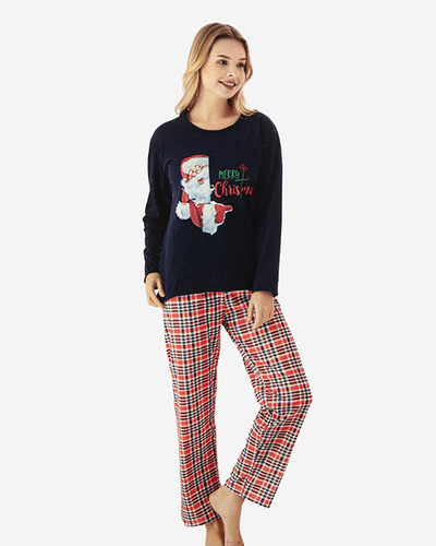 Marineblauer Schlafanzug für Damen mit Weihnachtsaufdruck- Kleidung