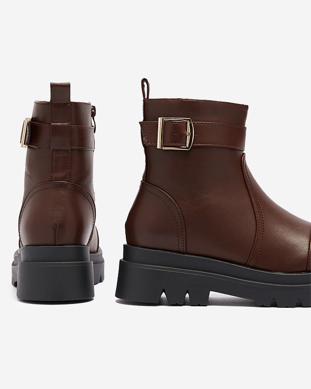 Dunkelbraune Damenstiefel mit Schnalle Utilas - Footwear