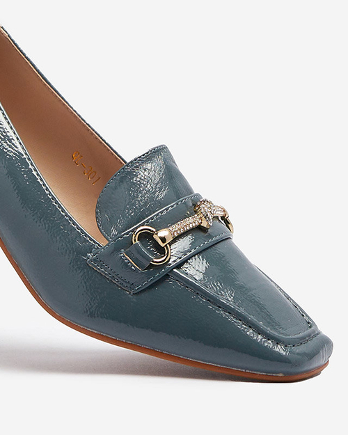 OUTLET Лаковані жіночі туфлі-мокасини сіро-блакитного кольору Welmok- Взуття