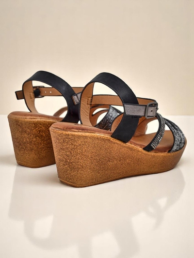 Royalfashion Damen Wedgesandalen mit Strass und Glitzer Eclat