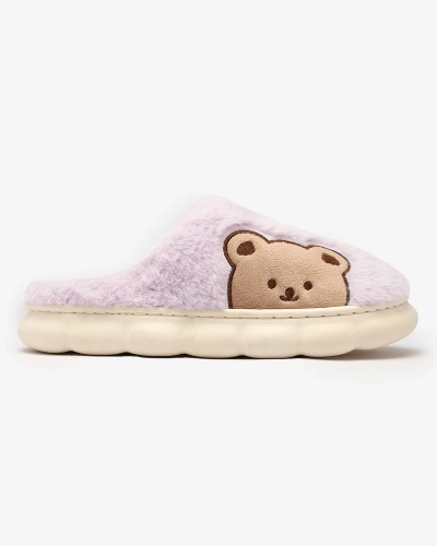 Royalfashion Damen-Pelzpantoffeln mit Teddybär in lila Fetemes