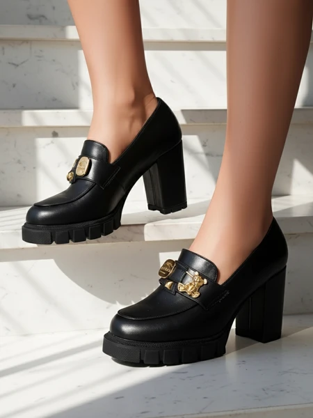 Жіночі Босоніжки Афіни на Підборах з Екошкіри в Чорному Кольорі