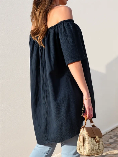 Royalfashion Baumwolle Damenbluse inspiriert vom spanischen Stil mit dekorativen Knöpfen