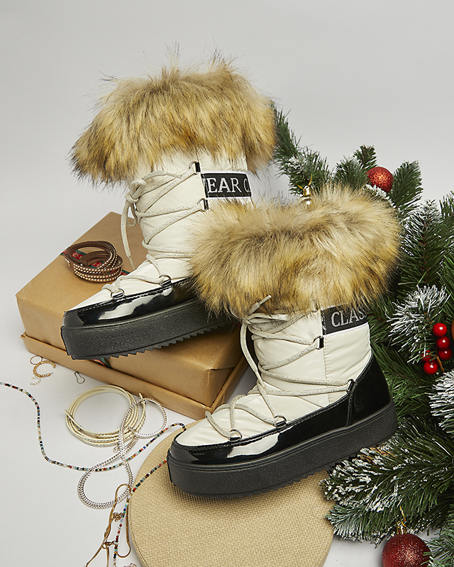 Schwarz-beige Damen-Schneestiefel mit Fell Lilitsa- Footwear