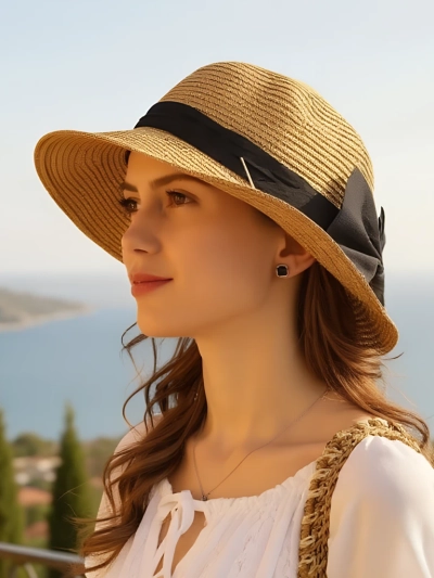 Royalfashion Damen Strohhut Belle Schleife