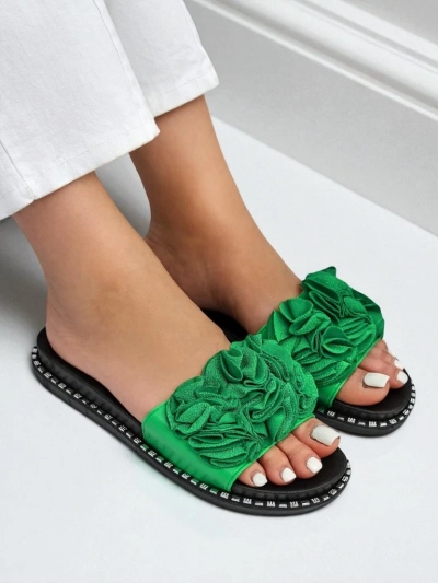 Royalfashion Damen-Pantoletten mit flacher Sohle Flora Verde