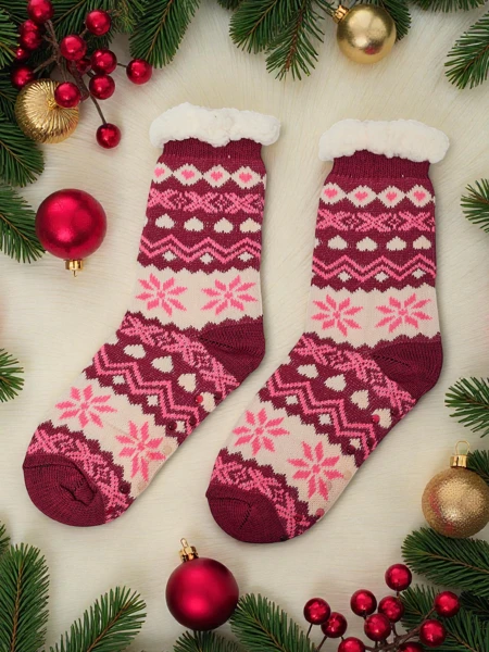 Warm gefütterte weihnachtliche Damen Socken WinterJoy