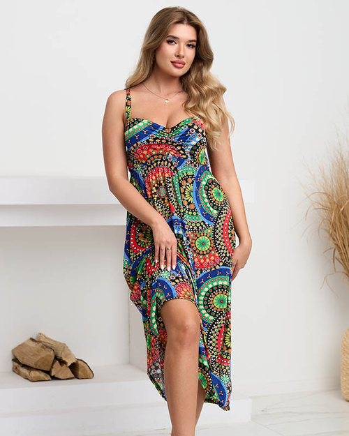 Зелено-червоне плаття міді з геометричним малюнком- Одяг