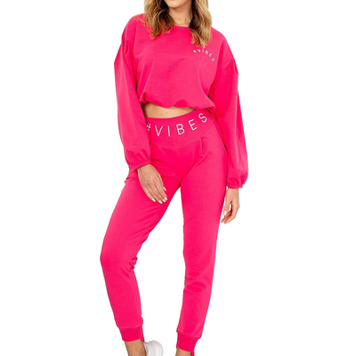 Fuchsiafarbener Sport-Trainingsanzug für Damen mit Crop-Top-Sweatshirt - Kleidung