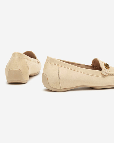 Cremefarbene Damen-Mokassins auf niedrigem, bezogenem Keilabsatz Lemira - Footwear