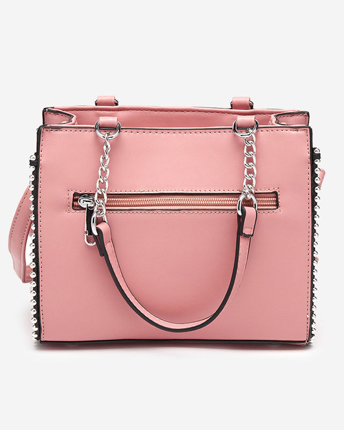 Рожева жіноча сумочка з плетеною вставкою