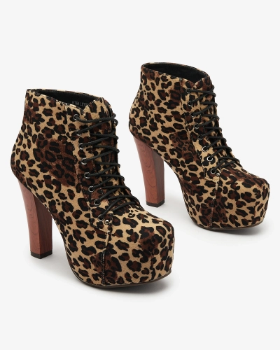 Royalfashion Beige Damenstiefel mit hohem Stiletto und Leopardenmuster Seficone