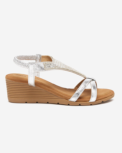 Silberne Damensandale mit Zirkonia auf Keilabsatz Amuni - Footwear