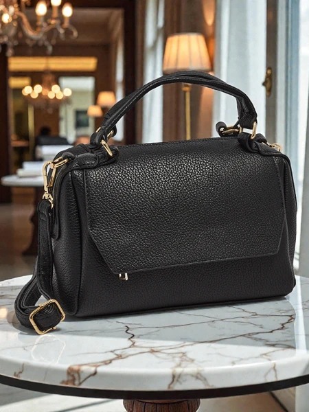 Damen Handtasche Luna Schwarz Leder Elegant für Jeden Tag