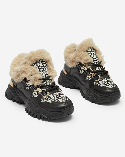 Жіночі спортивні туфлі з хутром чорного кольору Reyma- Взуття