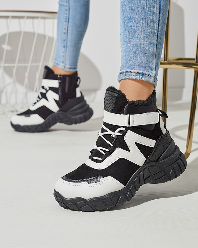 Schwarz-weiße isolierte Damen-Schneestiefel Okraja - Footwear