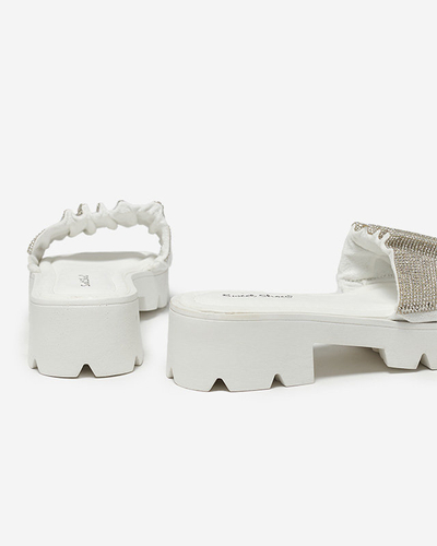 OUTLET Weiße Damenhausschuhe mit Zirkonias Emkoy- Footwear