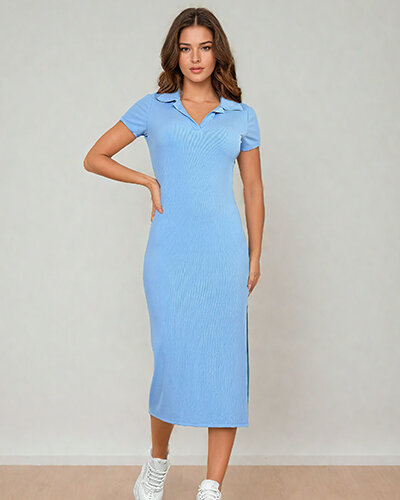 Royalfashion Damen Midikleid mit Kragen