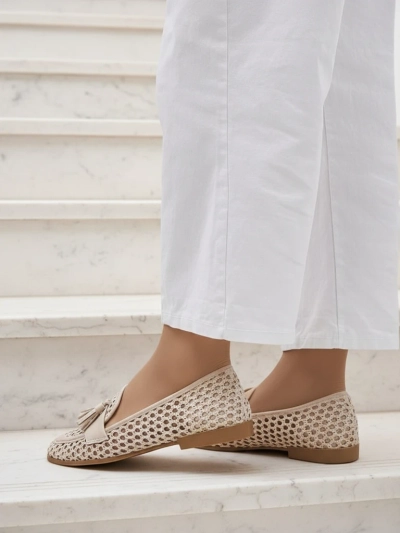 Beige Royalfashion Primavera Aelia Mokassins aus Stoff mit mandelförmiger Spitze